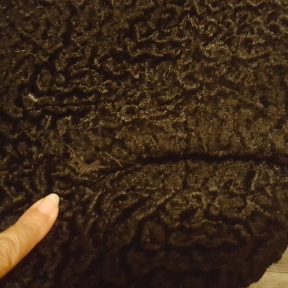 Vintage Faux Black Curly Persian Lamb Coat Jacket with Fur Collar - Picture 5 of 8